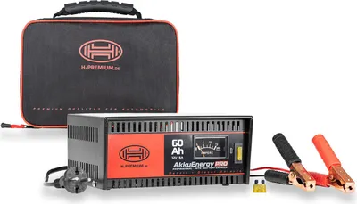 Zdjęcie produktu dla HEYNER® Ładowarka akumulatorów 12V 6A I Ładowarka Premium do akumulatorów AGM i kwasowo-ołowiowych z amperomierzem, zabezpieczeniem bezpiecznikowym i torbą do przechowywania I Ładowarka akumulatorów samochodowych