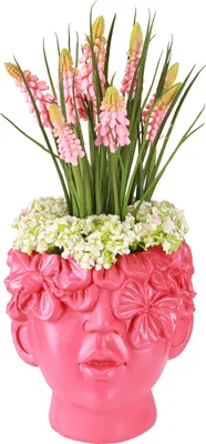 Produktbild von Pflanzkopf Büste Übertopf Pink Polyresin Dekoration 13,5x13x14cm
