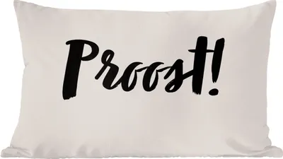 Produktbild von MuchoWow® Zierkissen Sofakissen Wohnzimmer Dekokissen 50x30 cm Zitat - Prost! - Taupe - Wohnzimmerdekoration - Polster mit Photo