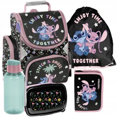 Image de Sac à dos scolaire fille garçon motif LILO & STITCH 5 T Set sac à dos, trousse à crayons, sac à chaussures, gourde, sac petit déjeuner Mega-Set Paso STICZ