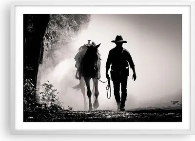 Produktbild von Gerahmtes Poster - Weißer Rahmen - Cowboy Pferd Shady - 70x50 cm - Wand Bild - Wanddeko - Wandbilder - Kunstposter - Wandposter - Bilderrahmen - Bilder - Kunstdruck - Wanddekoration - P2WAA70x50-4620