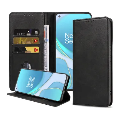 Produktbild von Smartphonica Telefoonhoesje geschikt voor OnePlus 8T kunstleren Hoesje met Magnetische sluiting en Pasjeshouders Book Case met Klepje - Zwart