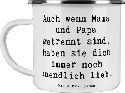 Produktbild von Mr. & Mrs. Panda becher emaille Spruch Trennung von den Eltern - Weiß - Geschenk, Teebecher, Herausforderungen, Mut, machen, Teetasse, Haferl, Trost, Tasse, Zuversicht