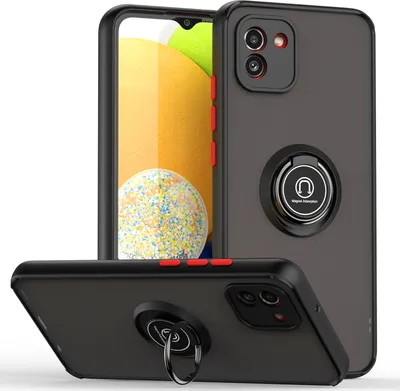 Produktbild von Samsung A03 Hülle, Ring Halter Ständer Matte Transluzent TPU Rahmen Stoßfest Schutzhülle für Samsung Galaxy A03 Dunkelgrau