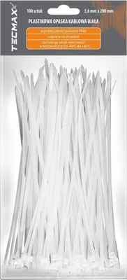 Zdjęcie produktu dla Opaska Plastikowa 3,6X200 (1 Opak.   100 Szt) Biała