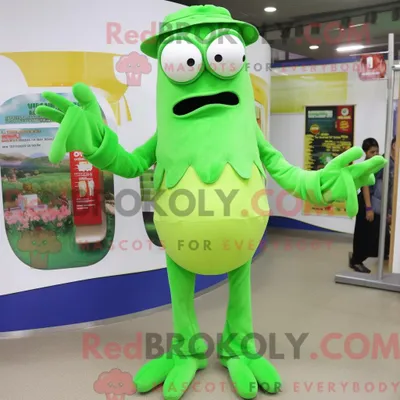 Immagine prodotto di Personaggio mascotte REDBROKOLY Calamari Fritti Verde Lime vestito con Jeans Mom e Gemelli