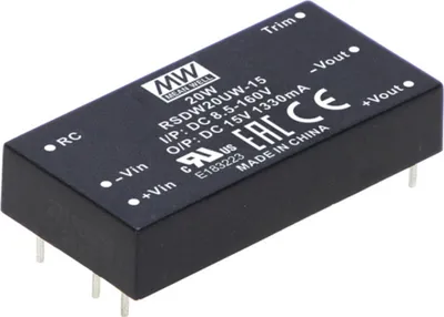 Produktbild von MEANWELL RSDW20UW-05, DC DC-Wandler, 8,5-160V:5V 4A 20W