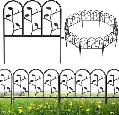 Produktbild von Famanu Gartenzaun Dekorative Umzäunung - Metallzaun für Garten mit Holzdrähten