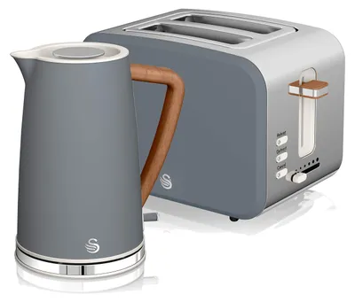 Frühstücksset: Wasserkocher 1,7 l & Toaster 2 Scheiben, grau