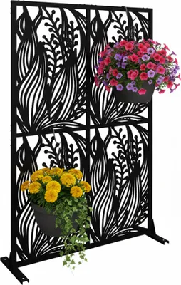 Immagine prodotto di Relaxdays Schermatura, Foglie e erbe, Giardino, balcone e terrazza, Paravento da esterno, A x L: 183 x 115 cm, metallo, nero