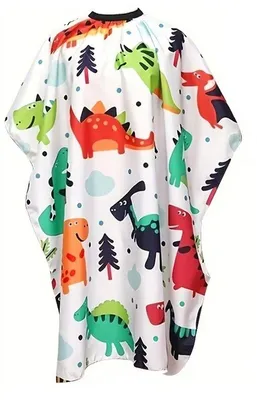 Imagen del producto de Delantal para peluquería infantil Ibenzoa® con estampado de dinosaurios de dibujos animados para niños, cierre ajustable con botón a presión y velcro, 140 x 102 cm, impermeable, fabricado con fibras de poliéster suaves