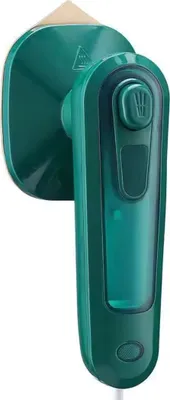 A close-up shot of a portable steam iron.