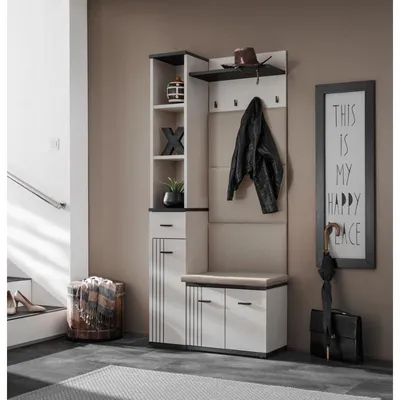 Image de Ensemble meuble d'entrée Hugo V - Bois MDF cachemire et noir - 90 x 203 x 32 cm