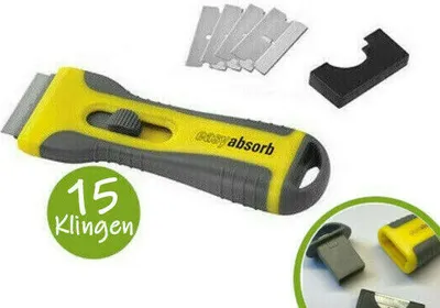 Produktbild von Ceranfeldschaber Glas Schaber Glaskeramikfeldschaber mit Softgrip Griff easyabsorb +15 Ersatzklingen
