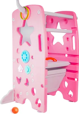Produktbild von Aga4Kids Lernturm ab 1,5 Jahr, Höhenverstellbarer Kleinkinderturm mit 3 Stufen & Sicherheitsgeländer, Für Küche,  Küchenhelfer, Learning Tower mit Kippschutz, 3 Stufen Höhenverstellbar DS4201 Rosa