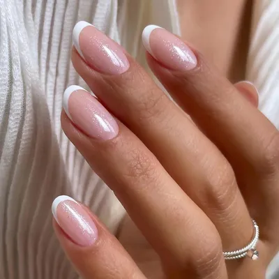 Produktbild von 24 Stück Press on Nägel Oval Glitzer Nude Rosa French Weiß Tip Künstliche Nägel für Frauen