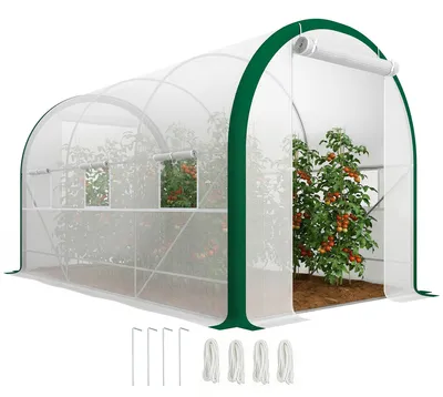 Image de Serre Outsunny en film plastique, dimensions 3,58 x 2,1 x 2,1 mètres, type tunnel, avec porte à rouleau