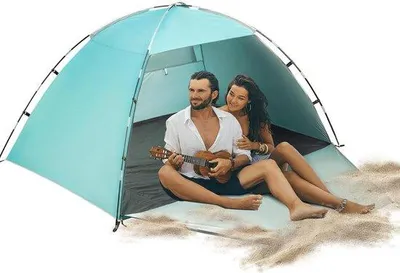 Productafbeelding van Draagbare, lichtgewicht zonnescherm voor het strand - UV-bescherming 50+ - geschikt voor 3-4 personen - eenvoudig op te zetten, ideaal voor familie, strand, tuin en camping