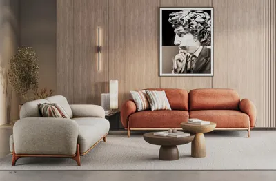 Productafbeelding van Bruin-witte bankstelset, stijlvol, 2 fauteuils en een 3-zitsbank voor de woonkamer