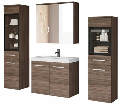 Image de Ensemble de meubles de salle de bain "Orzech Villa" comprenant un lavabo et un meuble avec miroir