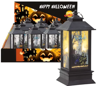 Imagen del producto de Decoración de Halloween, farol espeluznante, ambiente gótico, escena de cementerio, murciélago, decoración para casa encantada, para interiores y exteriores, misterio. Color: