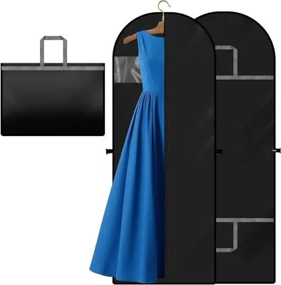 Productafbeelding van Kledinghoezen - Beschermhoezen Pakken - Kleding Opbergen - Met Venster - 180 x 60 cm - Zwart