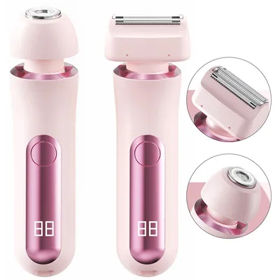 Produktbild von Damen Elektrischer Rasierer, Doppelkopf Haarentferner, Nass/Trocken, USB Wiederaufladbar, Präzisionsschneider für Beine, Intimbereich, Körper, Rosa