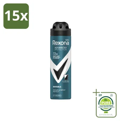 Image de 15 sprays déodorants invisibles Rexona Men Advanced Protection - 150 ml - Lot de 15 pièces