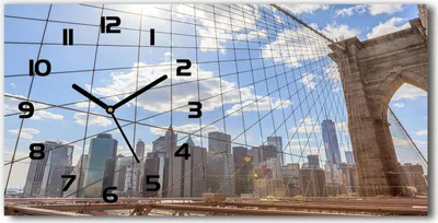 Produktbild von Wanduhr aus Glas – 60x30 cm - Glasbild - Glasuhr - Gehärtetes Glas - schwarze-zeiger - Die Brücke von New York