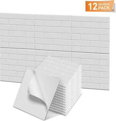 Produktbild von LARS360 Weiß Akustikpaneele 12er Set 30x30cm Ziegeloptik, Schallschutz Wandpaneele, Schalldämmung, Schallabsorber für Studio Home Gaming