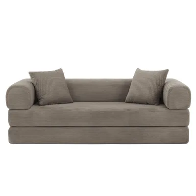 Produktbild von LVHOM 2-in-1 Schlafsofa Faltbar Cord, Bodensofa ohne Montage, Gästebett Sofabett für Wohnzimmer & Jugendzimmer, 195x89x59, Taupe