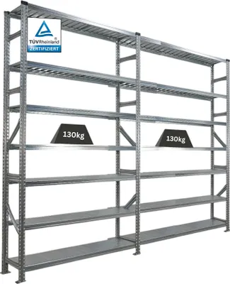 Produktbild von Fachbodenregal PROXIMO mit  Stecksystem | Komplettregal | HxBxT 250x300x32cm | 7 Ebenen | Beidseitig nutzbar | Verzinkt