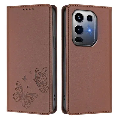 Produktbild von Lederhülle für Infinix Note 50 Pro+ 5G, Schmetterling Prägung Leder Brieftasche Schutzhülle mit Ständer Braun