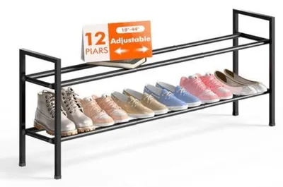 Immagine prodotto di Scaffale per scarpe espandibile, 2 ripiani, nero, metallo, 45-112 cm