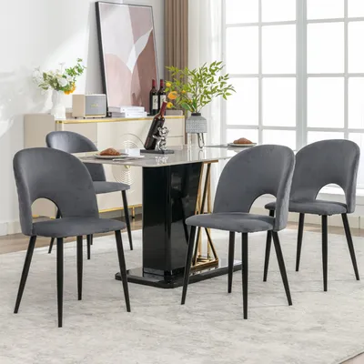 Immagine prodotto di okwish, set di 4 sedie da pranzo, sedie imbottite e confortevoli con schienale, seduta in velluto, struttura in metallo, piedini regolabili, motivo a rombi sul retro, colore grigio