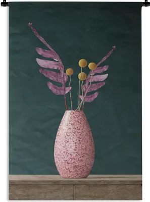 Produktbild von MuchoWow® Wandteppich Wandbehang Stilleben - Pflanzen - Vase 90x135 cm Tapisserie Dekoration Wandtuch - Baumwolle - Wandskulptur