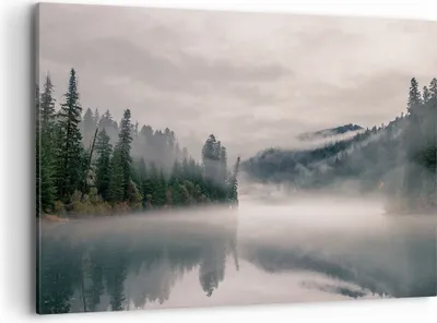 Produktbild von Bild auf Leinwand - Leinwandbild - Einteilig - Reflexion Nebel Landschaft - 100x70cm - Wand Bild - Wanddeko - Wandbilder - Leinwanddruck - Bilder - Wanddekoration - Leinwand bilder - AA100x70-4482