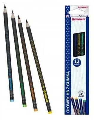 Produktbild von Penmate Dreieckbleistifte mit Radiergummi, HB, 12 Stück