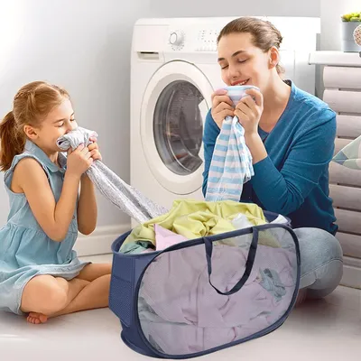 Produktbild von Faltbare Pop-Up Wasmand für Kleidungsspeicherung mit praktischen Seitentaschen