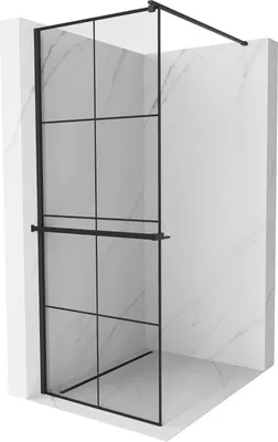 Produktbild von Mexen Kioto+ Duschwand mit Ablage und Reling 80 x 200 cm, Transparent/Schwarzes Design 8 mm, Schwarz - 800-080-121-70-77