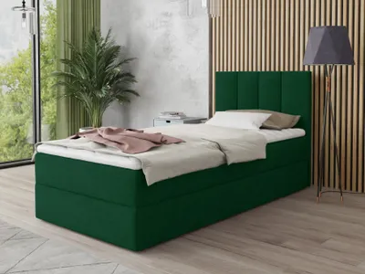 Produktbild von Boxspringbett Star Mini mit Bettkasten, Bonell-Matratze und Topper - Einzelbett mit Matratzentopper, Polsterbett, Bett, Schlafzimmer, Jugendzimmer (Grün (Kronos 19), 120 x 200 cm)