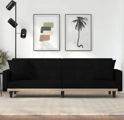 Produktbild von Design Schlafsofa mit Kissen Schwarz Stoff, Schlafsofas 2024 Neu