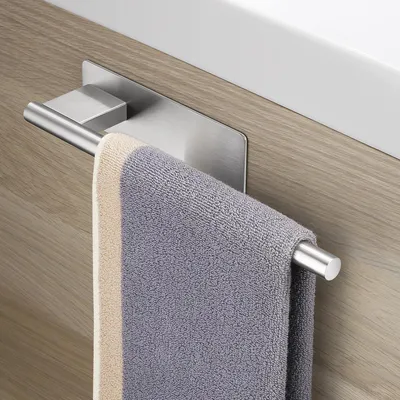 Image de Porte-serviettes adhésif, sans perçage, 28 cm, en acier inoxydable, argenté