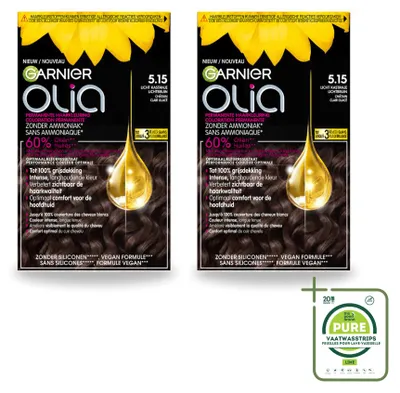 Produktbild von 2 x Garnier Olia 5.15 Haarkleuring - Kastanien-Lichtbraun - Ohne Ammoniak - Großpackung - 2 Stücke