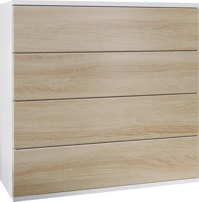Produktbild von Vladon Kommode hängend Pavos V3, Sideboard mit 4 Schubladen Weiß matt/Eiche sägerau (76 x 94 x 35 cm)