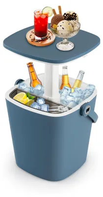 Zdjęcie produktu dla COSTWAY 3 w 1, przenośny cooler "Cool Bar", pojemność 15 litrów, lodówka turystyczna z możliwością użycia jako stolik, otwieracz do butelek i zdejmowana półka, idealna do chłodzenia piwa, w zestawie szczypce do lodu