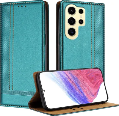 Image de Etui pour Samsung Galaxy S24 Ultra étui en cuir avec fonction stand vert
