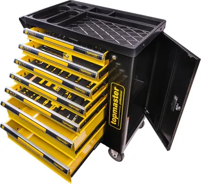Immagine prodotto di Carrello completo di attrezzi professionale, set 219 pezzi con 7 cassetti 5 scomparti e ruote da officina Topmaster Pro