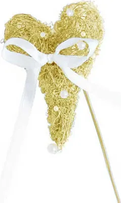 Produktbild von Herz Golddraht Perlen m. Befestigung Eheringe Ringe Hochzeit Ringkissen Ringhalter