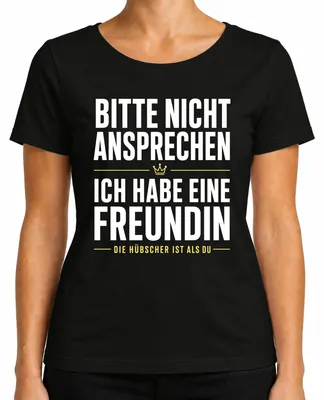 Immagine prodotto di T-shirt da donna, nero, taglia 3XL. Scritta: "Non parlatemi, ho una fidanzata." (Stile: sarcastico)